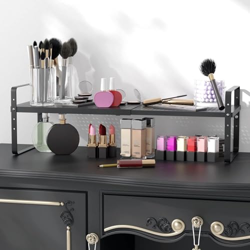 Expandable Cabinet Shelf Organizer Adjustable Metal Spice Rack Stackable Freestanding Counter Storage Shelves for Kitchen Cabinet Under Sink Office Desk (Black - 3Pack - L16.5-27'' * W10.2'' * H9.6'') - color: Black - 3pack - L16.5-27'' * W10.2'' * H9.6''