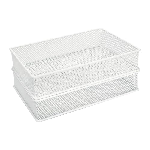 Annova Mesh Stackable Drawer Cabinet and Shelf Organizer Bins Storage Basket School Office Supply Holder Tray- Set of 2 (White, 6x9x2 Inch) - color: White, size: 6x9x2 Inch