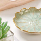 Lotus Ring Holder Dish Small Indoor Ash Tray, Ceramic Dessert Plate Trinket Jewelry Holder Organizing Necklace Earrings for Parents Friends Sister, Light Green. All Jewelries Are NOT Included. - color: Jade Green