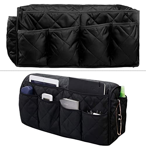 Black Sofa Armrest Organizer with 14 Pockets for Recliners Armrest Covers for Remote Control Holder for Couch Organizer Armchair Cover with Pockets for Phone Ipad Keys Magazine Storage - color: Black
