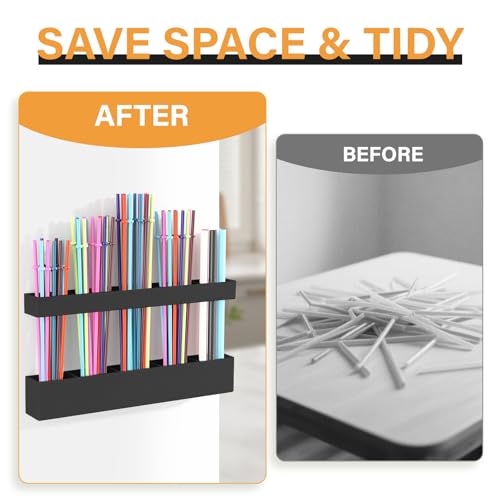 Straw Holder for Cabinet Door, Reusable Tumbler Straw Organizer Storage Container Mount for Kitchen Counter Cupboard Door (Black, 9.5inch) - color: Black, size: 9.5inch