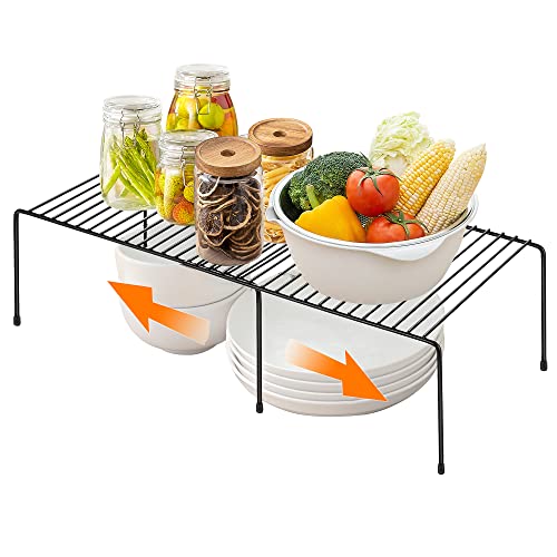 Ravinte 1 Pack Freezer Shelf Organizer, Expandable Cabinet Storage Shelf with Rustproof Metal Wire, Adjustable Kitchen Cabinet Organizer Spice Rack for Frige, Pantry, Cupboard, Countertop - Black - color: Black