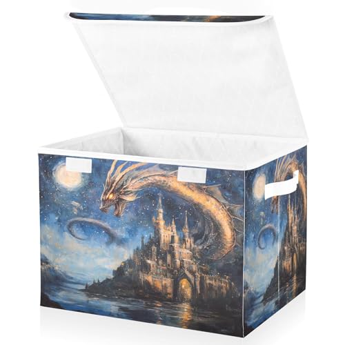 xigua Dream Castle Dragon Storage Bins with Lids and Carrying Handle,Foldable Storage Boxes Organizer Containers Baskets Cube with Cover for Home Bedroom Closet Office - color: Dream Castle Dragon