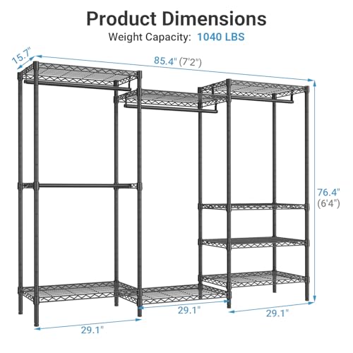 VIPEK V5 Plus Large Portable Closet Rack Freestanding Wardrobe Closet, Multi-Functional Clothes Rack Heavy Duty Metal Clothing Rack for Hanging Clothes, 85.4" L x 15.7" W x 76.4" H, Black - color: Black, size: V5 Plus