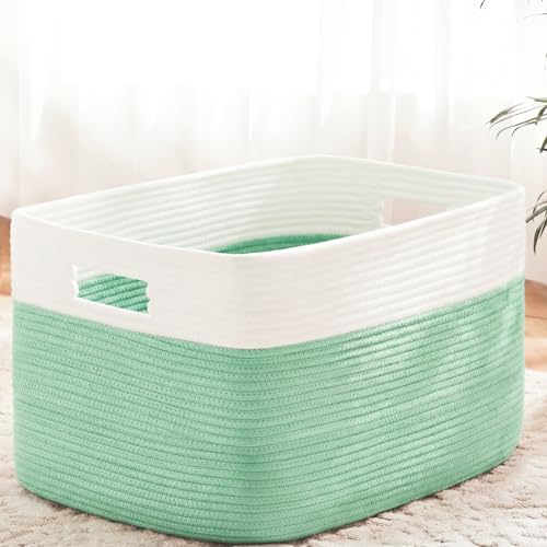 Artfeel Blanket Basket,Rectangle Woven Baskets for Storage,30L Laundry Basket for Decorative Nursery Blanket,Toys,Dirty Clothes and Magazine in Shelves,Baby Room,and Living Room - color: Green, size: 30L