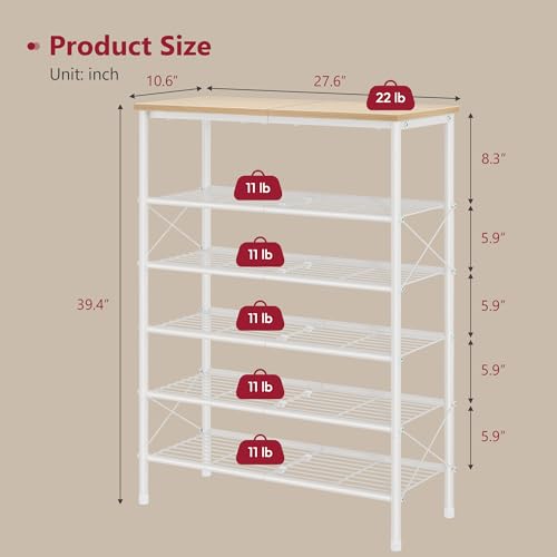 Tajsoon 6 Tier Shoe Rack Organizer for 20-24 Pairs of Shoes, Metal Mesh Shoe Shelf for Closet, Industrial Shoe Rack for Entryway Shoe Storage with X Shape Fixed Frame, White & Log - color: White & Log, size: 6-Tier