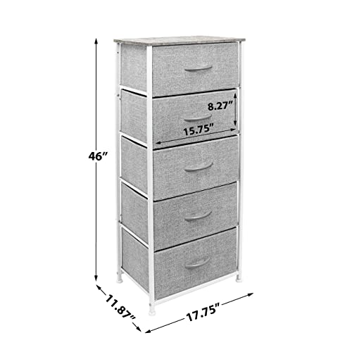Sorbus Nightstand with 5 Drawers - Bedside Furniture & Night Stand End Table Dresser with Steel Frame, Wood Top, Easy Pull Fabric Bins for Home, Bedroom Accessories, Office & Dorm - color: Grey, style: 5 Drawer