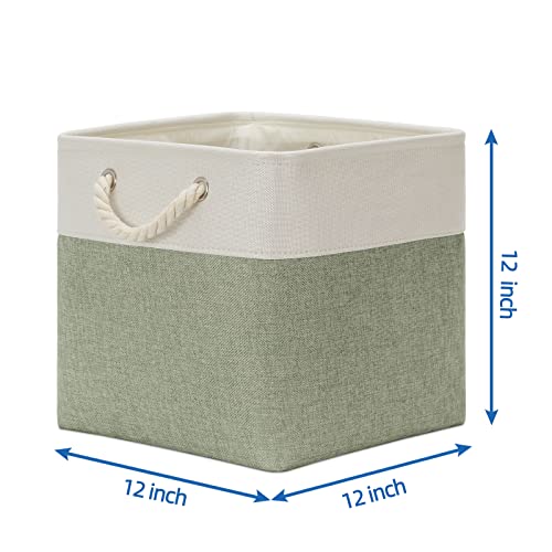 Temary Cube Storage Baskets for Shelves 12 Inch Storage Cubes 4pack Fabric Storage Baskets for Organizing Clothes, Closet Basket with Rope Handles for Home (White&Green) - color: white&green, size: 12"L x 12"W x 12"H