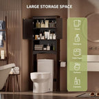 Gizoon Over the Toilet Storage Cabinet with Adjustable Shelf and Double Doors, Bathroom Space Saver Organizer Above Toilet with Open Shelf, Taller Wooden Free Standing Toilet Rack -Espresso - color: Espresso