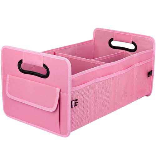 JiatuA Car Trunk Organizer, Car Organizers and Storage Collapsible Multi Compartment Container Box, Adjustable Car Accessories for SUV Sedan Truck, Standard Size, Pink - color: Pink, size: Standard