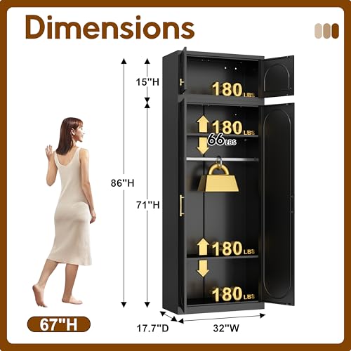 UNICOLY 86" Armoire Wardrobe Closet, 71'' Metal Closet with 15" Cabinets, Wardrobe Cabinet with Hanging Rod, for Bedroom School, Employee, Gym, Armarios De Ropa para DormitorioAssembly Required, Black - color: Black, size: 86 Inch arched-J with 0 Drawers