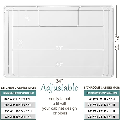 The Original Under Sink Mat - Silicone Waterproof mat, Trimmable, Easy to Clean, Kitchen cabinet liner, Under sink protector mats, Drip Tray with Lip - 34" x 22" or smaller - color: White, size: 34" x 22"