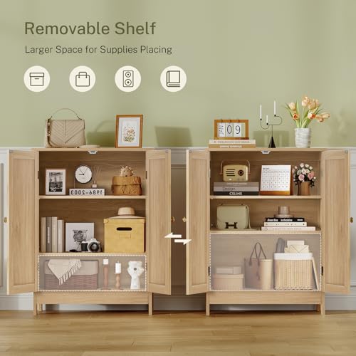 Iwell Storage Cabinet, Rattan Cabinet with Adjustable Shelf, for Living Room, Entryway, Kitchen, Home Office, Nature - color: Natural