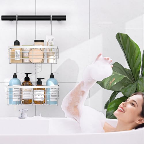 YUOROS Shower Caddy Hanging, 2 Tier Over the Door Shower Organizer Rack 304 Stainless Steel Rustproof Bathroom Storage Shampoo Holder Basket (Silver) - color: Silver, size: 2 Tier
