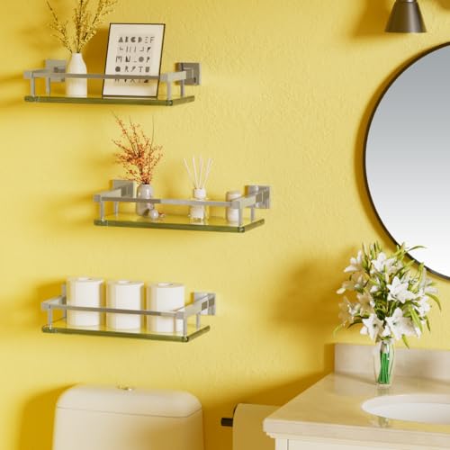 Alise Glass Shelves for Bathroom Wall, Tempered Glass Bathroom Shelf Wall Mounted, Modern Space Saving Floating Shelves 12 inch, Polished Chrome - color: Polished Chrome, size: 12 inch