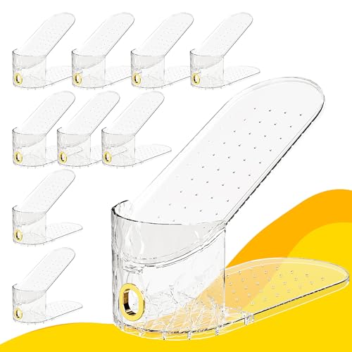 Shoe Slots Organizer, Adjustable 10 Pack Shoe Stacker for Closet Storage, Clear Double Layer Space Saver, Durable and Stackable Shoe Holder for Sneakers Heels and Flat - color: Clear, size: 10
