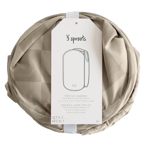 3 Sprouts Pop Up Hamper - Collapsible Laundry Basket, Popup & Foldable Design - Durable Waterproof Fabric for Dirty Clothes, Toys & Towels - Ideal for Dorm, Bedroom & Baby Nursery, Checkerboard Beige - color: Checkerboard Beige