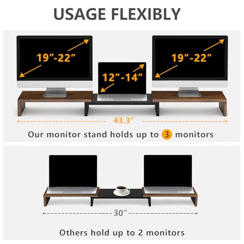 TAVR Dual Monitor Stand Riser, Computer Monitor Stands for 2 Monitors, Extra Long Multifunctional Desktop Organizer Riser for Computer, Laptop, PC, Printer, TV, Max 43.3" Length, Rustic Brown - color: Rustic Brown