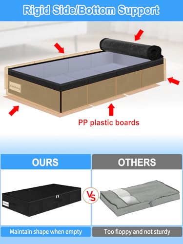 6.7-Inch Tall Under Bed Storage Bin with Zipper, Underbed Storage Container w/Rigid Sides & Bottom, Large Clothes Organizer Box for Bedroom, Dorm, Couch, Dressers, 30x15x6.7 Inches, Black - color: Black-Rigid-4pcs, size: 6.7 inch