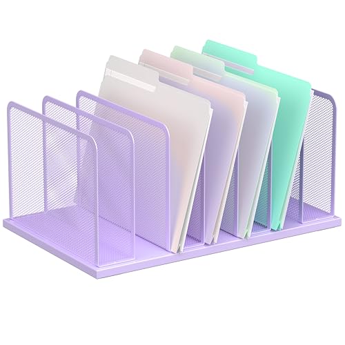 Kuntine.B Desk File Organizer Upright Mesh Desktop Organizer File Sorter Office Organization File Holder for Home, Office & Classroom (Purple, 1 Pack 7-Section) - color: Purple, size: 1 Pack 7-Section