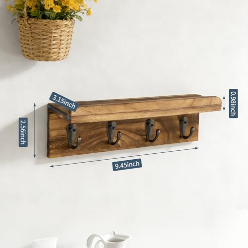 Gulex Key Holder Wall Mount, Rustic Wood Key Holder for Wall with 4 Hooks for Key Hanger to Organize Keys and Mail, Room Decor Key Hanger(Wood Color) - color: Wood color