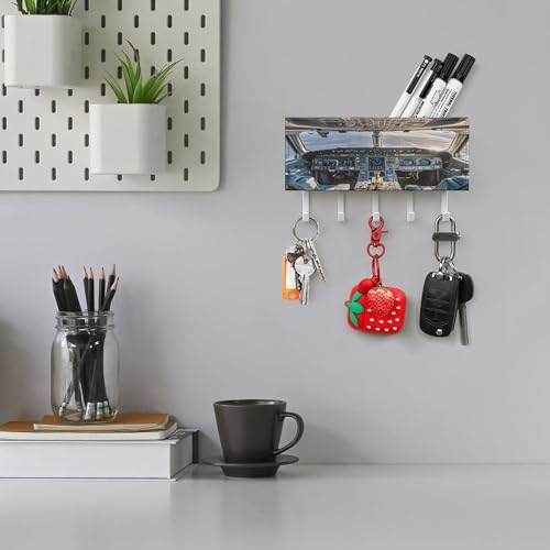 Airplane Cockpit Key Holder Wall Mounted Key Hanger with 5 Hooks Hallway Key Rack Decor for Kitchen Entryway Key Hooks PU Leather Key Organizer for Front Door Office