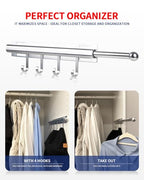 BaiNong 12 inch Valet Rod for Closets Pull Out Closet Valet Rod Slide Out With 4 Hooks Silver Pull Out Clothes Hanger - color: Silver, size: 12 Inch