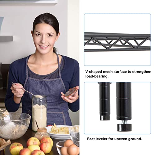 BestOffice | 6-Tier Wire Storage Shelves | 42x16x72 | Black | with Adjustable Racks | Heavy-Duty Metal Shelf, Holds Upto 1500 lbs | No-Tool Assembly | Ideal for Home & Garage Shelving - color: Black, size: 42"D x 16"W x 72"H