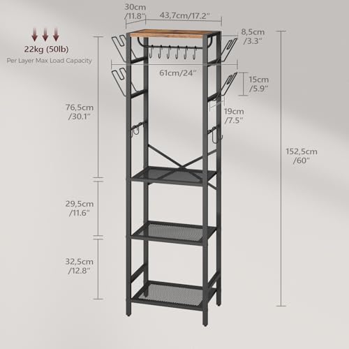 MAHANCRIS 4-Tier Pot Rack, Pots and Pans Organizer for Kitchen, Lid Organizer Rack with U-Shaped Lid Holders, Kitchen Storage Shelf for Standing Cookware, Rustic Brown and Black POHR3001 - color: Rustic Brown and Black