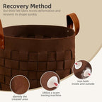 boldmonkey Blanket Basket 15 " x15 x13 2 Pack, Fabric Large Basket with Leather Handle, Dirt Clothes Laundry Basket Round for Babies, Dogs and Living Room-Brown - color: Wood Brown