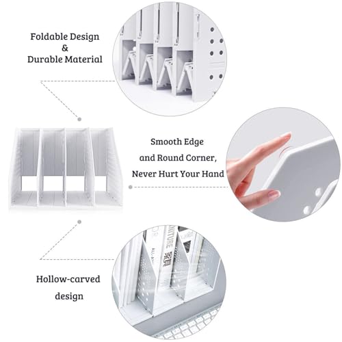 Marte Vanci Collapsible Magazine File Holder with 4 Vertical Compartments, Binder Holder for Desk, Desktop Binder Organizer for Notebook, Documents, Book, School Office Supplies(Light Gray) - color: Light Gray 4 Compartments