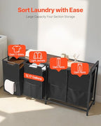 VEVOR 4 Section Laundry Sorter, Large Laundry Hamper with Metal Frame and Wooden Tabletop, Freestanding Storage Organizer Baskets with Pull-Out 600D Oxford Cloth Bags for Dirty Clothes, Bathroom - style: 4 Section