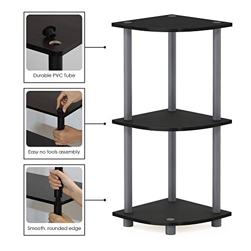 Furinno TURN-N-TUBE Corner Shelf, 3-Tier Corner Bookshelf, Display Storage Shelves with Open Shelves, for Organization and Storage, Living Room, Home Office, Garage, Black - color: Black/Grey, size: 3-Tier Round Tube