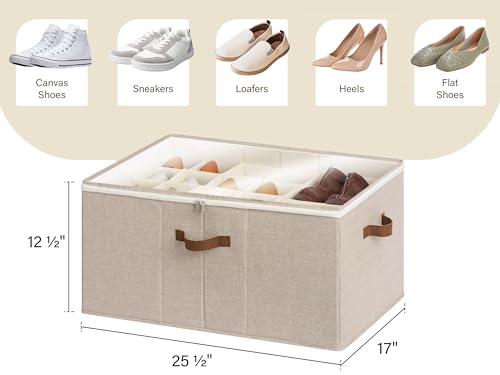 StorageWorks Shoe Organizer for Closet, Fits up to 24 Pairs, Shoe Cubby Storage Containers with Adjustable Dividers and Clear Cover, Taupe - color: Taupe, size: Large