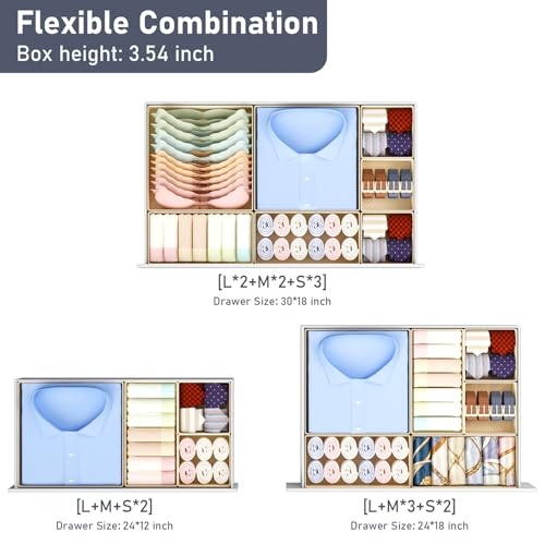 DIMJ Drawer Organizer Clothes, 26 Pack Dresser Organizer, Foldable Closet Organizers and Storage, Fabric Dresser Bins, Drawer Dividers for Nursery, Baby Clothes, Underwears, Sock (Beige) - color: Beige, size: 26 Pack