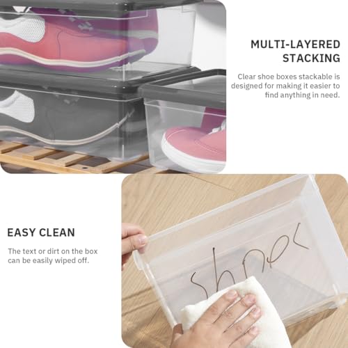 Clear Shoe Boxes Plastic Storage Bins with Latching Lid Rectangular Storage Boxes Durable See-Through Lidded Shoe Boxes for Art Supplies and Home (Grey) - color: Grey