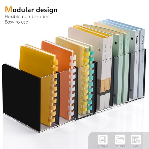 SANRUI Acrylic Magazine File Holder Desktap Organizer, Clear Folder Rack Workspace Document Sorters, Bookend File Office Accessories Organization Storage, (Black 3 Vertical Compartments) - style: Black B5 File Rack