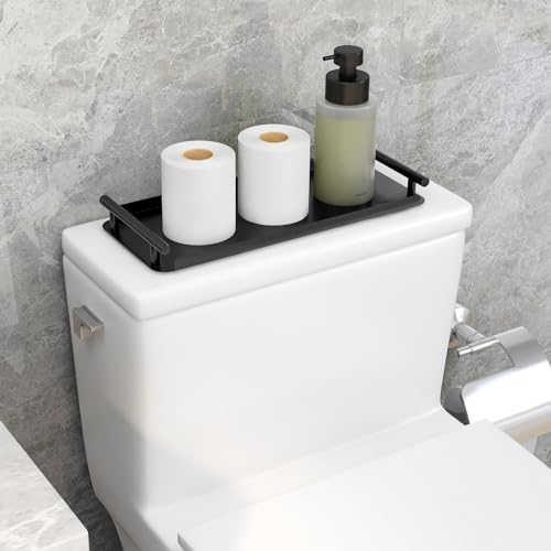 FEILERN Toilet Paper Basket, Stainless Steel Toilet Tank Tray with Handle for Organizing - Toilet Paper Basket Storage for Toilet Tank, Bathroom, Kitchen Counter (Black) - color: Black
