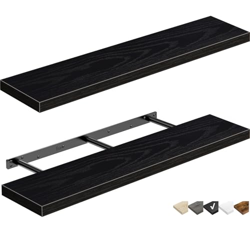 QEEIG Floating Shelves for Wall 35.4" Long - Wall Mounted Shelf Bathroom Kitchen Living Room Bedroom Farmhouse Home Decor Display Bookshelf Large 35.4 x 9.3 inch Set of 2, Black (008-90B) - color: C. Black, size: 35.4"