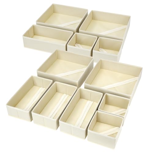DIMJ Drawer Organizer Clothes, 12 Pack Dresser Organizer, Foldable Closet Organizers and Storage, Fabric Dresser Bins, Drawer Dividers for Nursery, Baby Clothes, Underwears, Sock (Beige) - color: Beige, size: 12 Pack