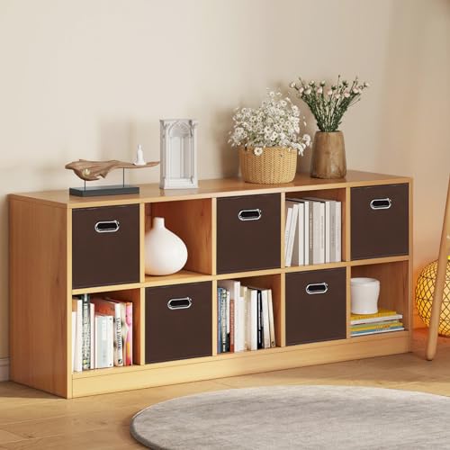 Black Foldable Storage Cubes Bins, Fabric Storage Box Cubes Organizer Baskets with Dual Handles for Home Organizer,Set of 6,(Coffee) - color: Coffee, size: 6 Pack