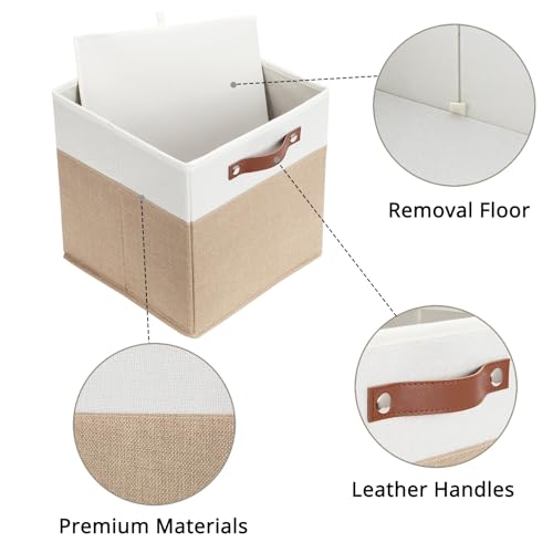 HNZIGE Fabric Storage Cubes, Cube Storage Bins 12 x 12, Set of 4, Decorative Storage Baskets for Shelves with Handles,Foldable Bins for Cube Shelf Organizer Home Toy Nursery Closet(Beige White) - color: Beige White, size: 12"x12"x12"-4pack
