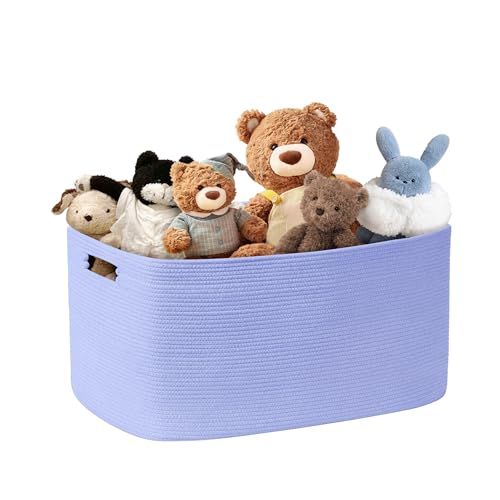 60L Small Baby Girls Laundry Basket for Nursery Storage,Cute Woven cotton Rope Baskets for Kids Toy，Gifts, Boho Square Wicker Blanket hamper for Living Room,Bedroom Dirty Clothes,Blue Purple - color: Blue Purple, size: 60L