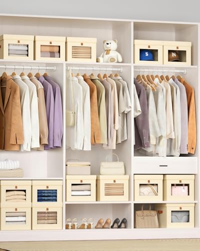 Homsorout Storage Bins with Lid – Closet Organizer with Side Opening and Clear Window, Foldable Stackable Fabric Basket for Clothes, Home, Office - 13.77" x 11.8" x 9.8", 4 Pack, Beige - color: Beige, size: 13.7 Inch-4 Pack