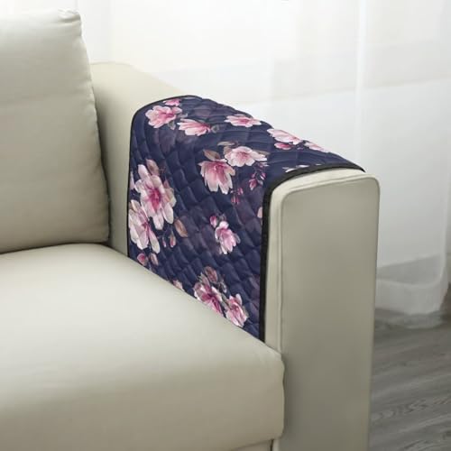 Purple Magnolia Print Sofa Arm Slipcover Non-Slip Diamond Pattern Armchair Slipcovers with 2 Pockets for Books Remotes, Stain Resistant Furniture Protectors Modern Home Decor - color: Purple Magnolia