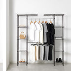 Amazon Basics Expandable Metal Hanging Closet Organizer and Storage Rack Wardrobe with Shelves, 57-80''L x 14''W x 72''H, Bronze - color: Bronze