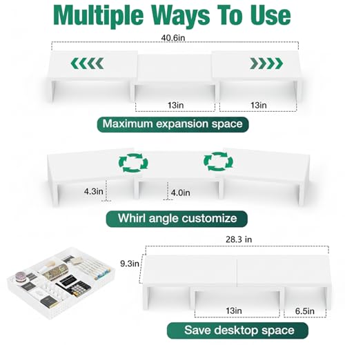 OPNICE Desk Organizer, Dual Computer Monitor Stand Riser with Drawer, Office Desk Accessories & Workspace Organizers, White - color: White