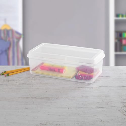 Sterilite 6-Pack Rectangular Large FlipTop, Clear Plastic Storage Box with Hinged Lid - Stackable Multipurpose Organizer for Art and Craft Supplies, Accessories, Photos & CDs, Home or Office Use - size: 1.7 Cubic Feet, style: 6 Pack