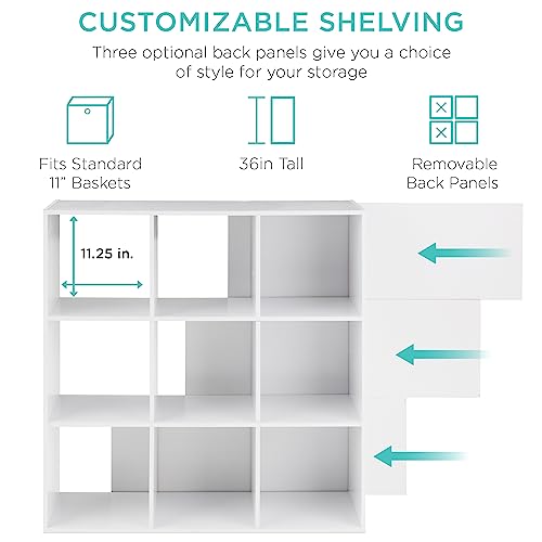 Best Choice Products 9-Cube Storage Organizer, 11in Shelf Opening, Bookcase, Display Shelf, Customizable w/ 3 Removable Back Panels - White - color: White, size: 9-Cube, 11in Shelf Opening
