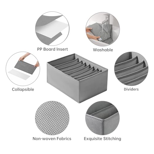 Coorganisers4 Packs T-shirt Drawer Organizers for Clothing,8 Grids Compartment Wardrobe Storage Box, Clothes Organizer for Folded Clothes, T-shirt, Legging-12.59''x9.05''x5.9 - color: Grey, size: 8 GRIDS-UPGRADED HEIGHT